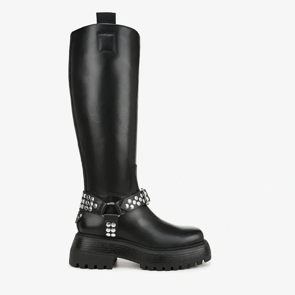 NEW Circus NY by Sam Edelman Hayes Women's Black Leather Stud Motorcycle Boot